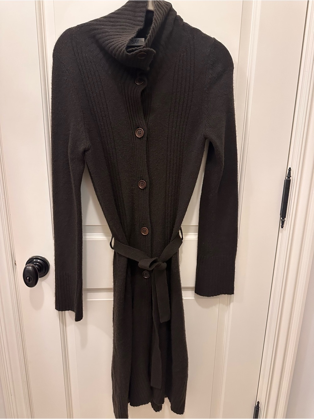 TSE Dark Brown Long Belted Knit Cardigan
